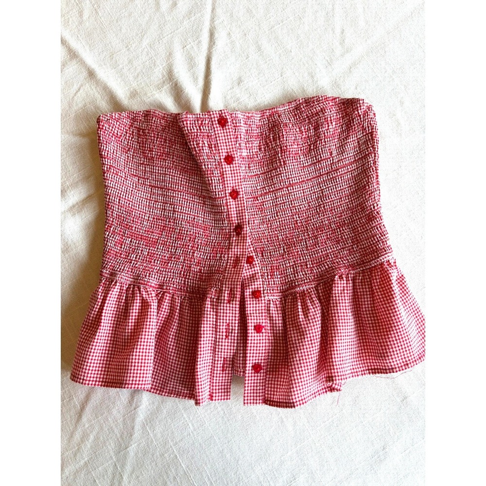 Altar'd State Red Gingham Smocked Strapless Crop Top